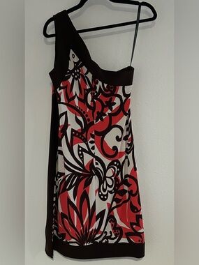 bisou bisou one shoulder dress Bisou Bisou Maxi Dress Womens 16 Blue One Shoulder Stretch Artsy Abstract  Boho